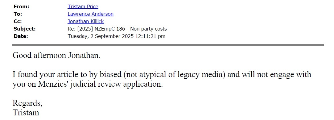 Menzies v Corrigan [2025] NZEmpC 186 - employment advocate and employment lawyer conduct