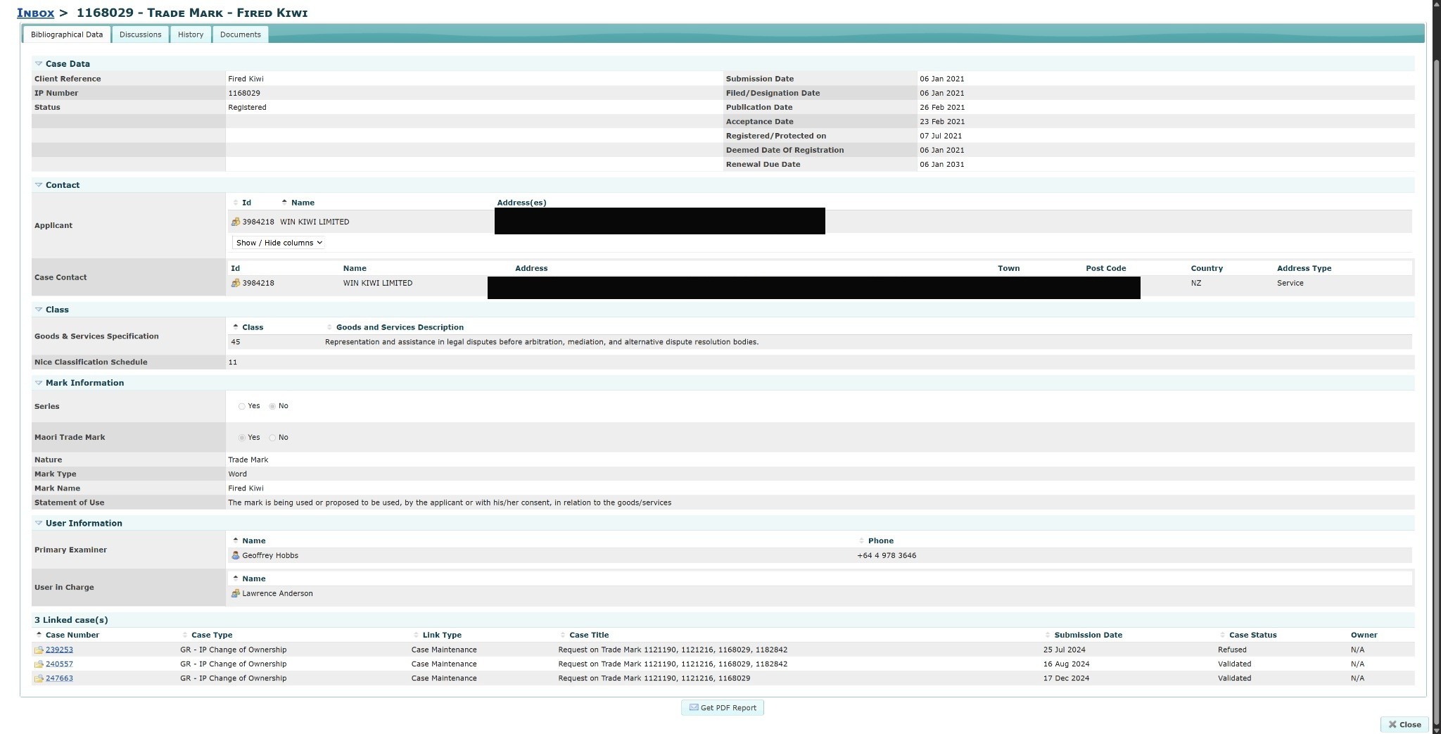 IPONZ register screenshot - Fired Kiwi IP 1168029