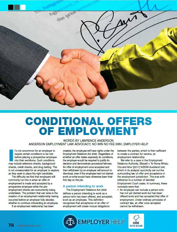 Conditional employment offer letter