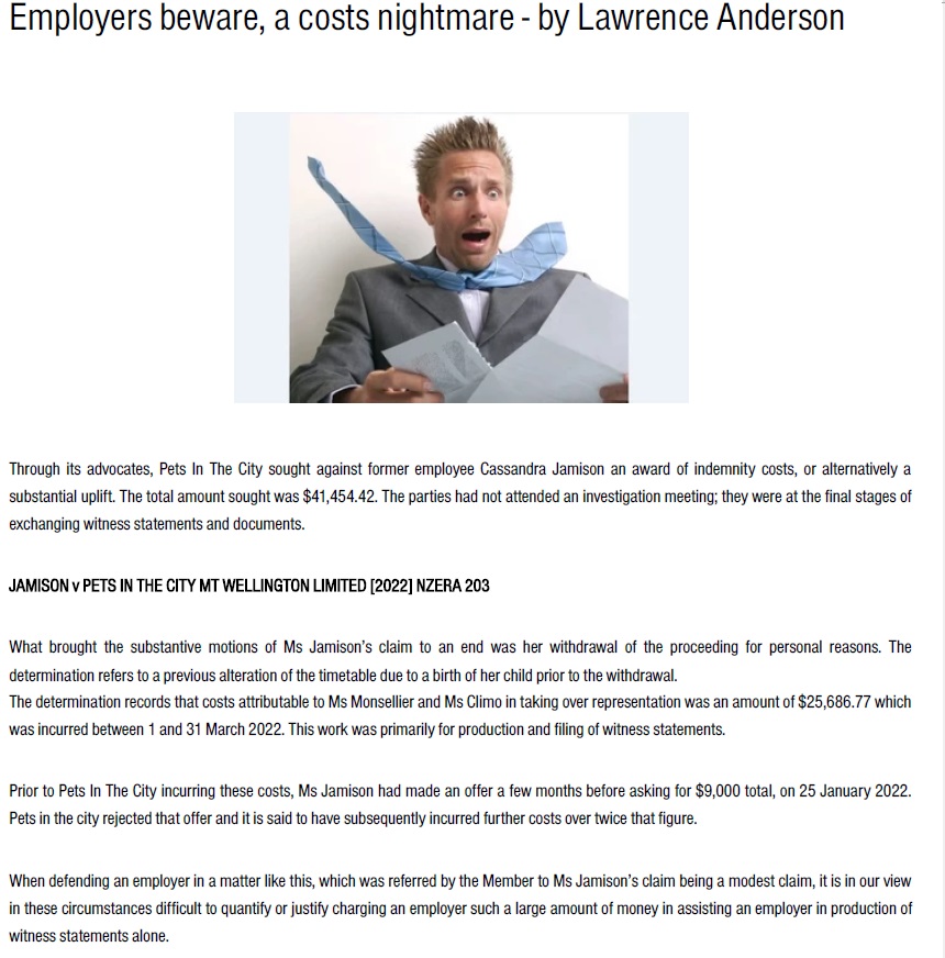 Unreasonable employment lawyer costs